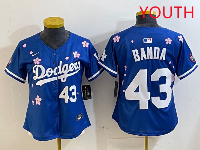 Youth Los Angeles Dodgers #43 Banda Blue White Blue Sakura Edition 2025 Nike MLB Jersey style 2->youth mlb jersey->Youth Jersey